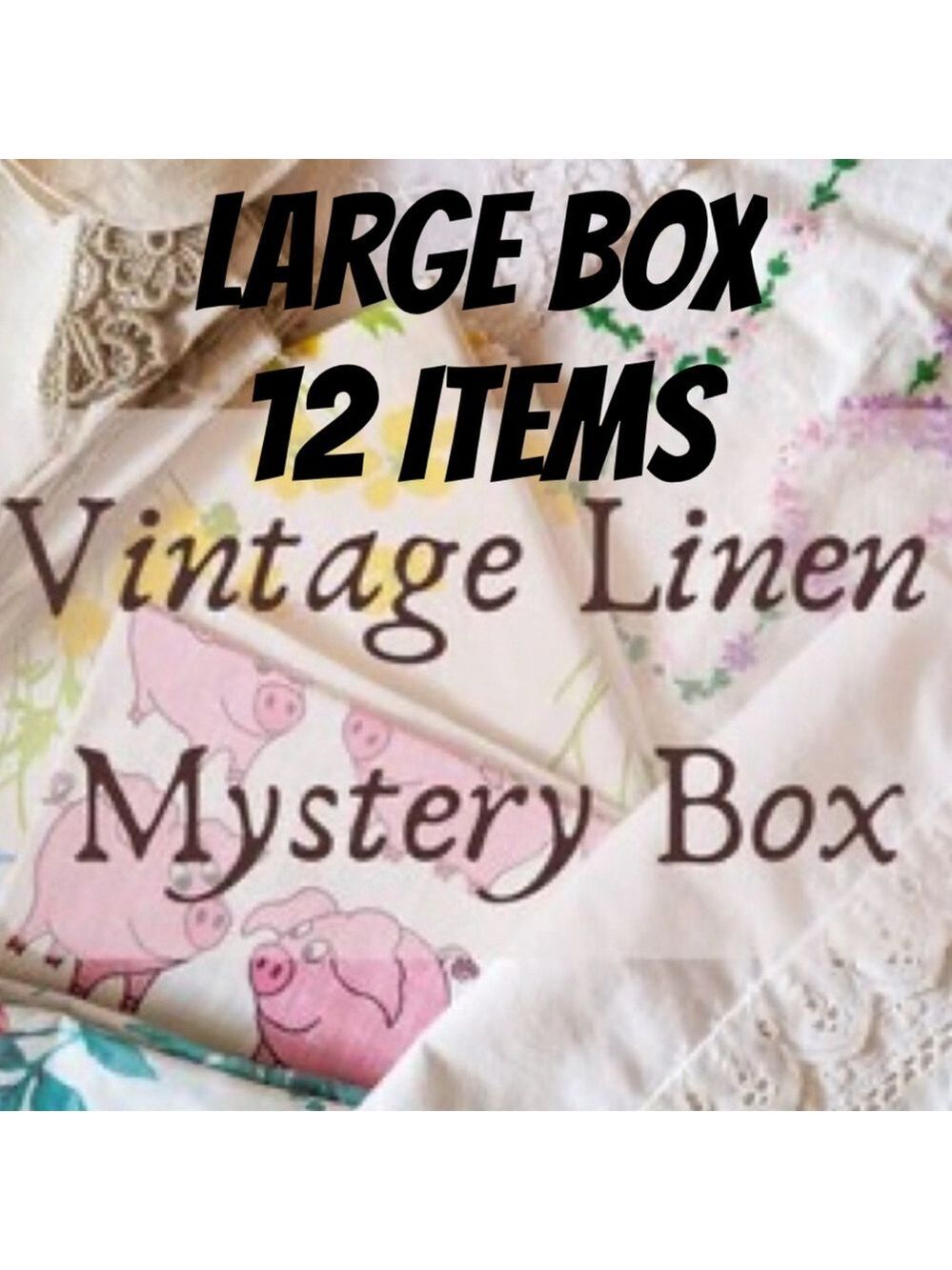 Large Vintage Mystery Box Vintage table linens • table  • home decor • 12 items